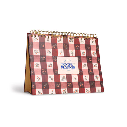 Floral Gingham Spiral Top Monthly Desk Pad