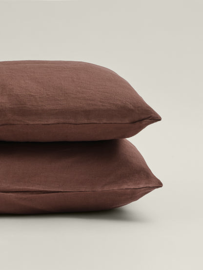 100% Linen Pillowcase Set of 2 Chocolate