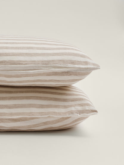 100% Linen Pillowcase Set of 2 Wide Natural Stripe