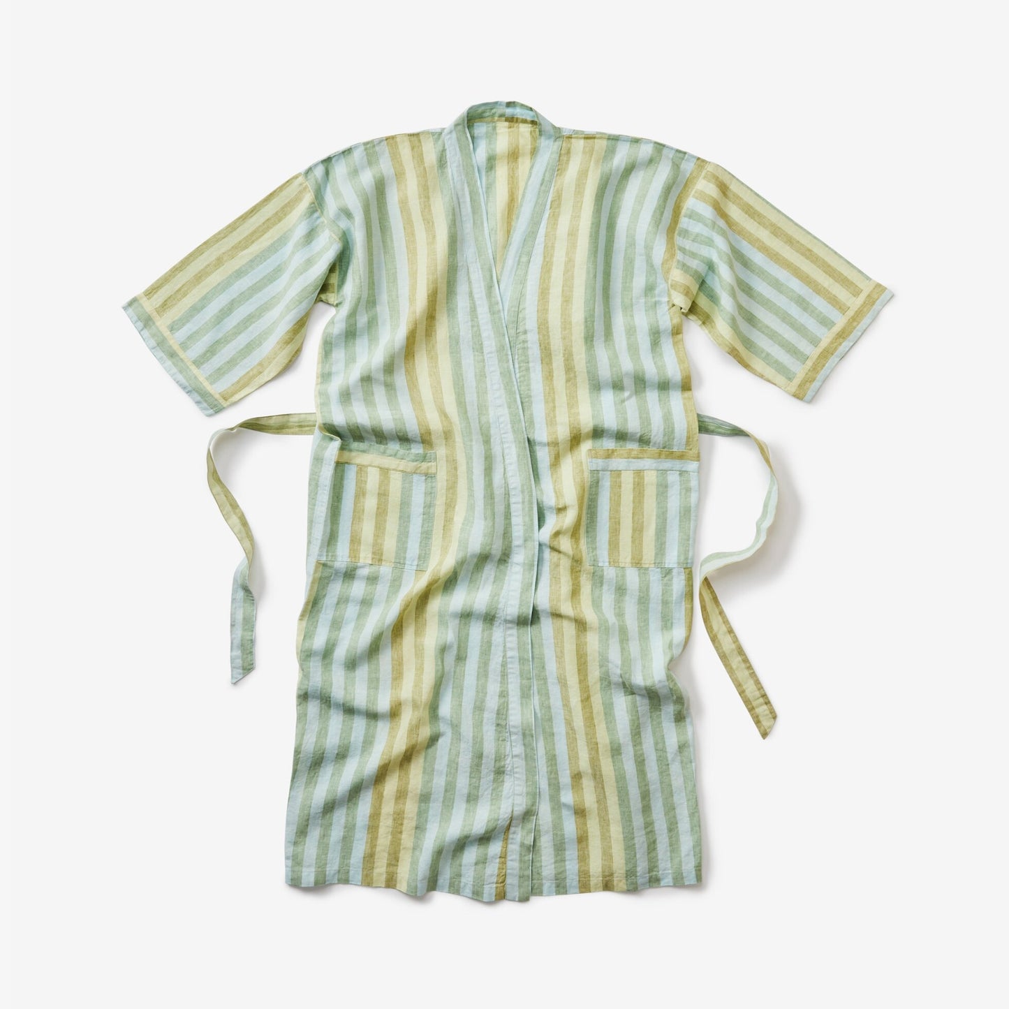 Stripe Blue Green Linen Robe