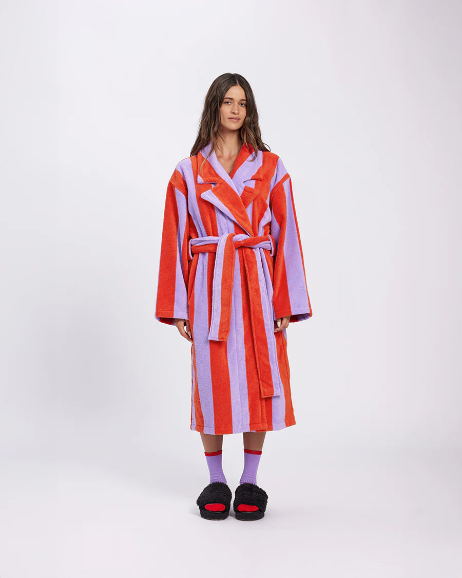 Grapefruit Stripe Terry Robe