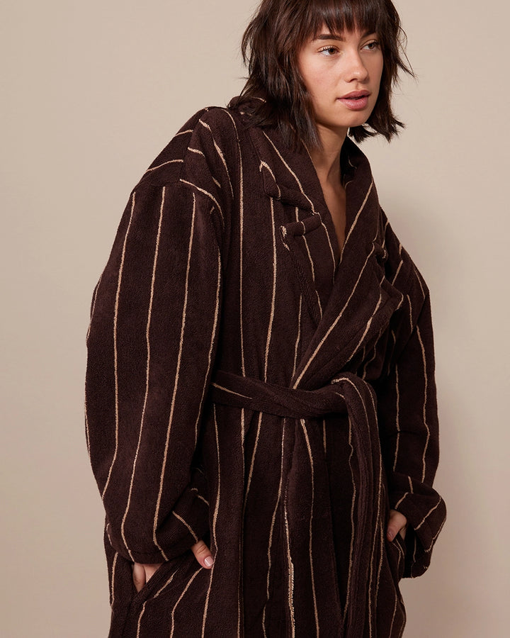 Terry A Davis Robe Espresso Pin Stripe Terry Robe – Wander + Laze