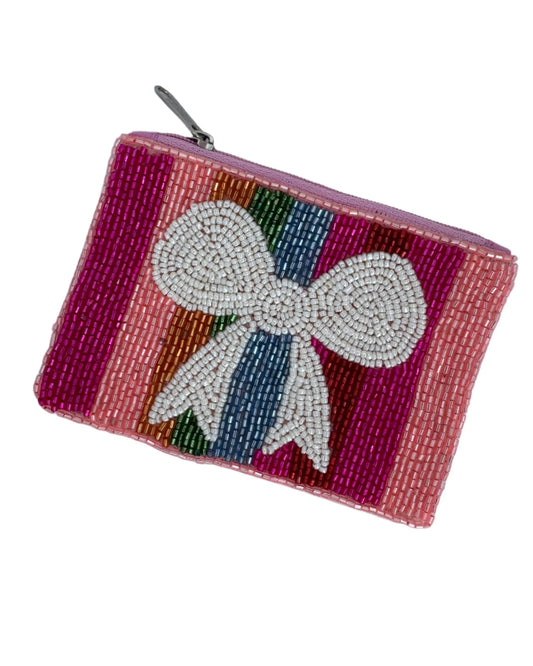 Beaded Coin Purse Rainbow Stripe Bow