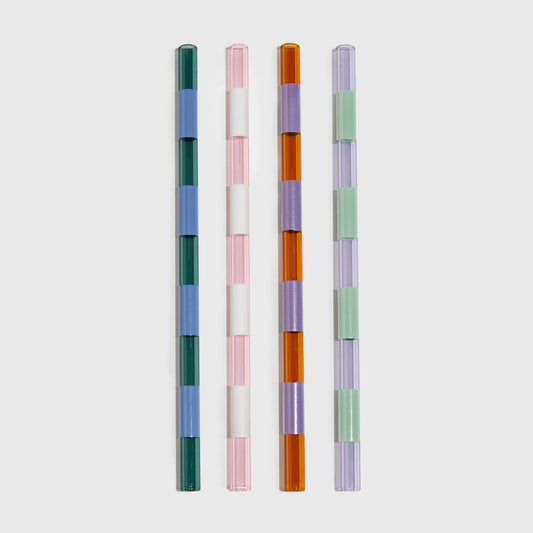 Striped Glass Straws Set of 4