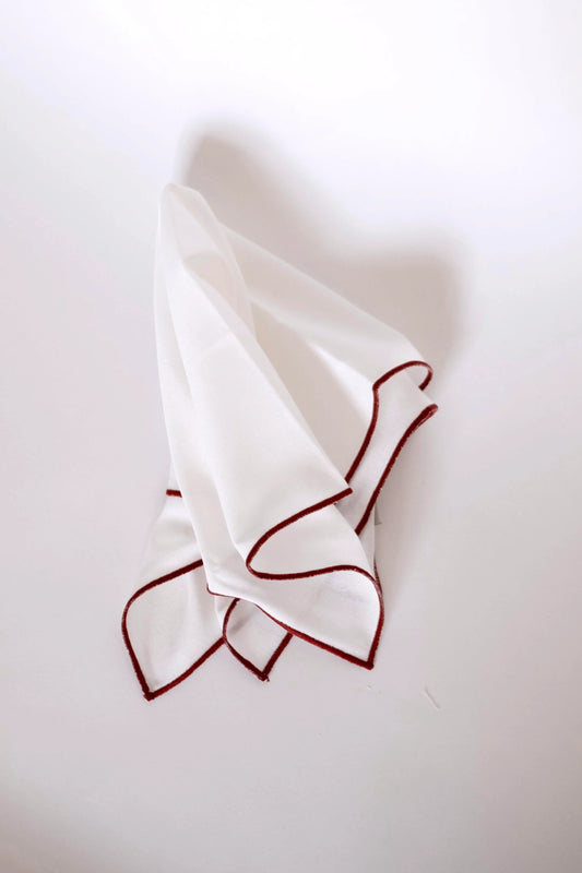 Line Napkin ~ White Red Piping