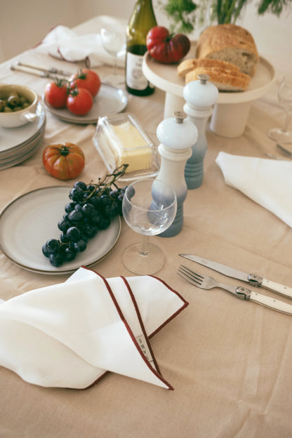 Line Napkin ~ White Red Piping