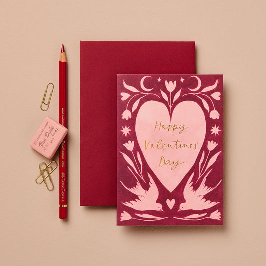Folk Heart Valentines Card