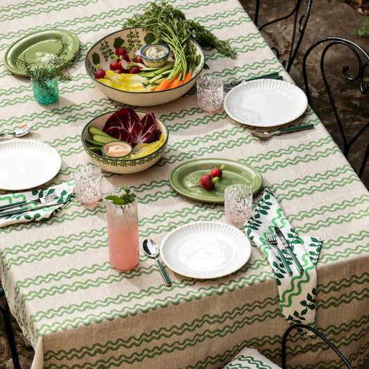 Tablecloth Double Waves Green LGE 350cm x 145cm