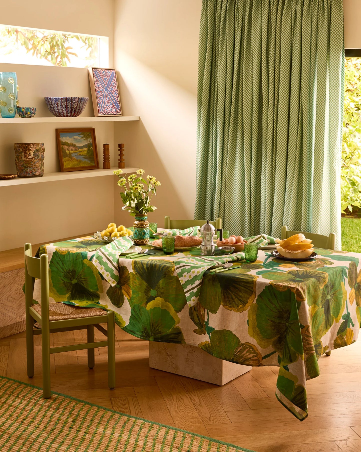 Wild Pansy Verde Tablecloth ~ Large 350x170cm
