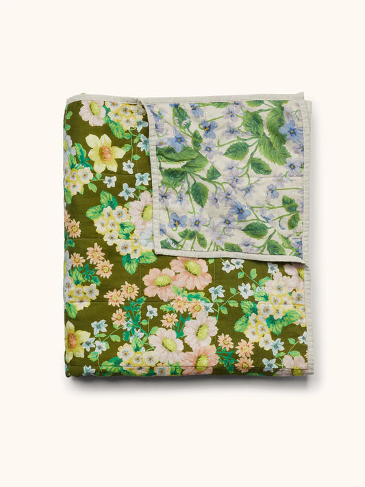 Buttercup Olive / Lilas Blue Quilted Throw