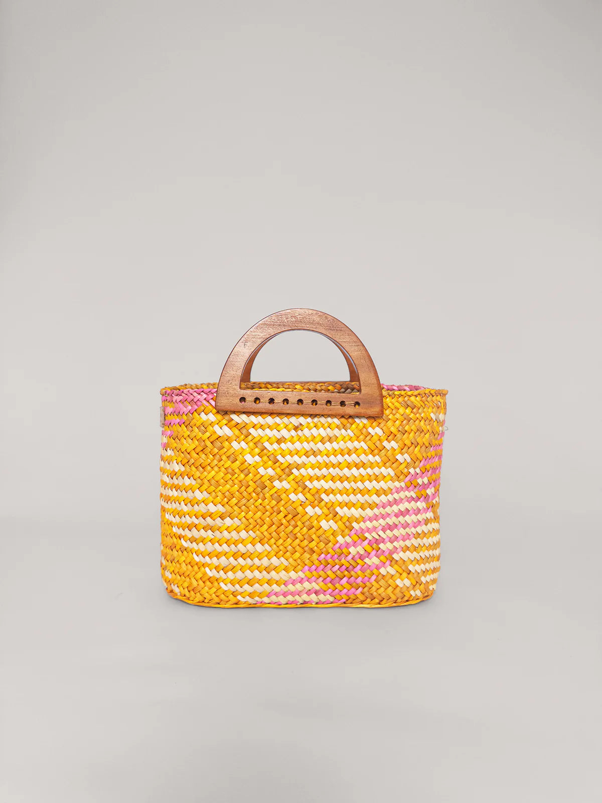 The Sophia - Washed Yellow and Pink with Wooden Handles