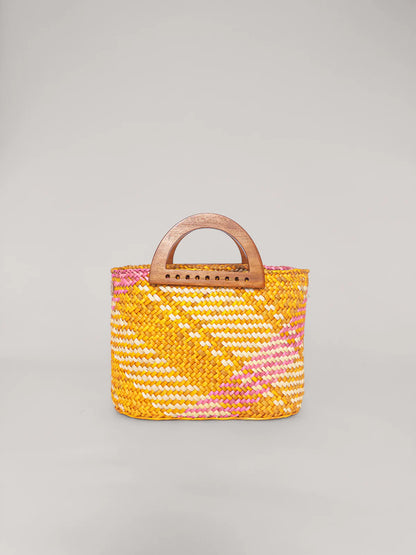 The Sophia - Washed Yellow and Pink with Wooden Handles