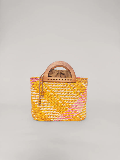 The Sophia - Washed Yellow and Pink with Wooden Handles