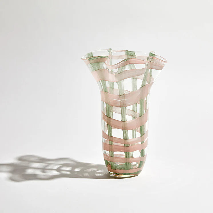 Vivid Check Tall Vase Emerald Pink