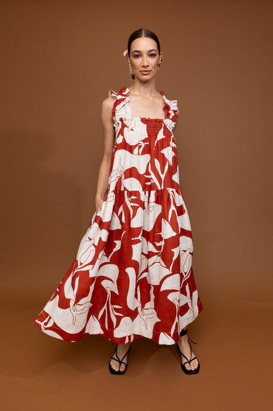 Florence Ruffle Red Print