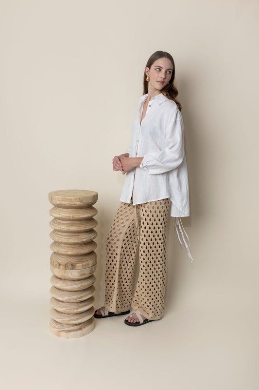Open Back Linen Balloon Shirt