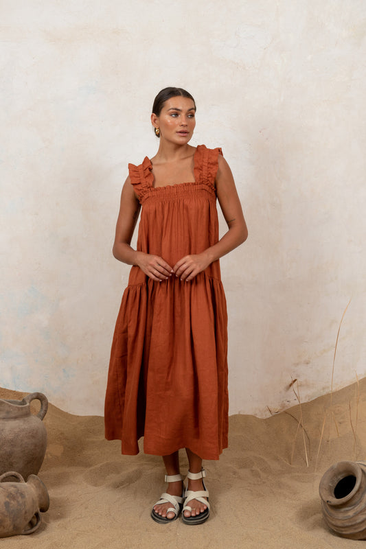 Florence Ruffle Midi Rust
