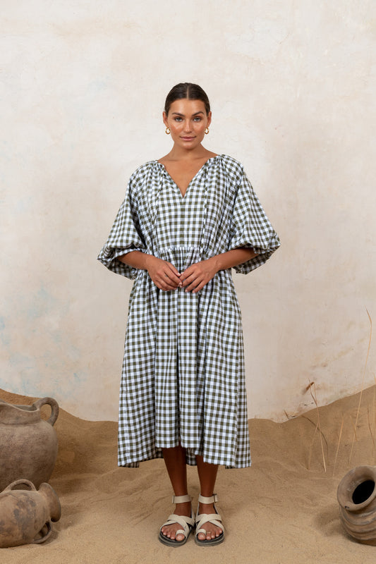 Tilly Midi Khaki Gingham