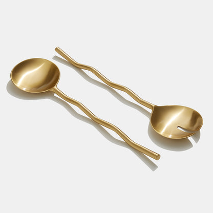 Wave Salad Servers Matte Brass