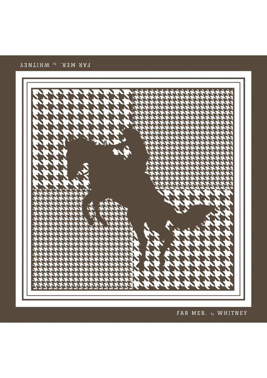 Silk Bandana - Houndstooth Horse Choc