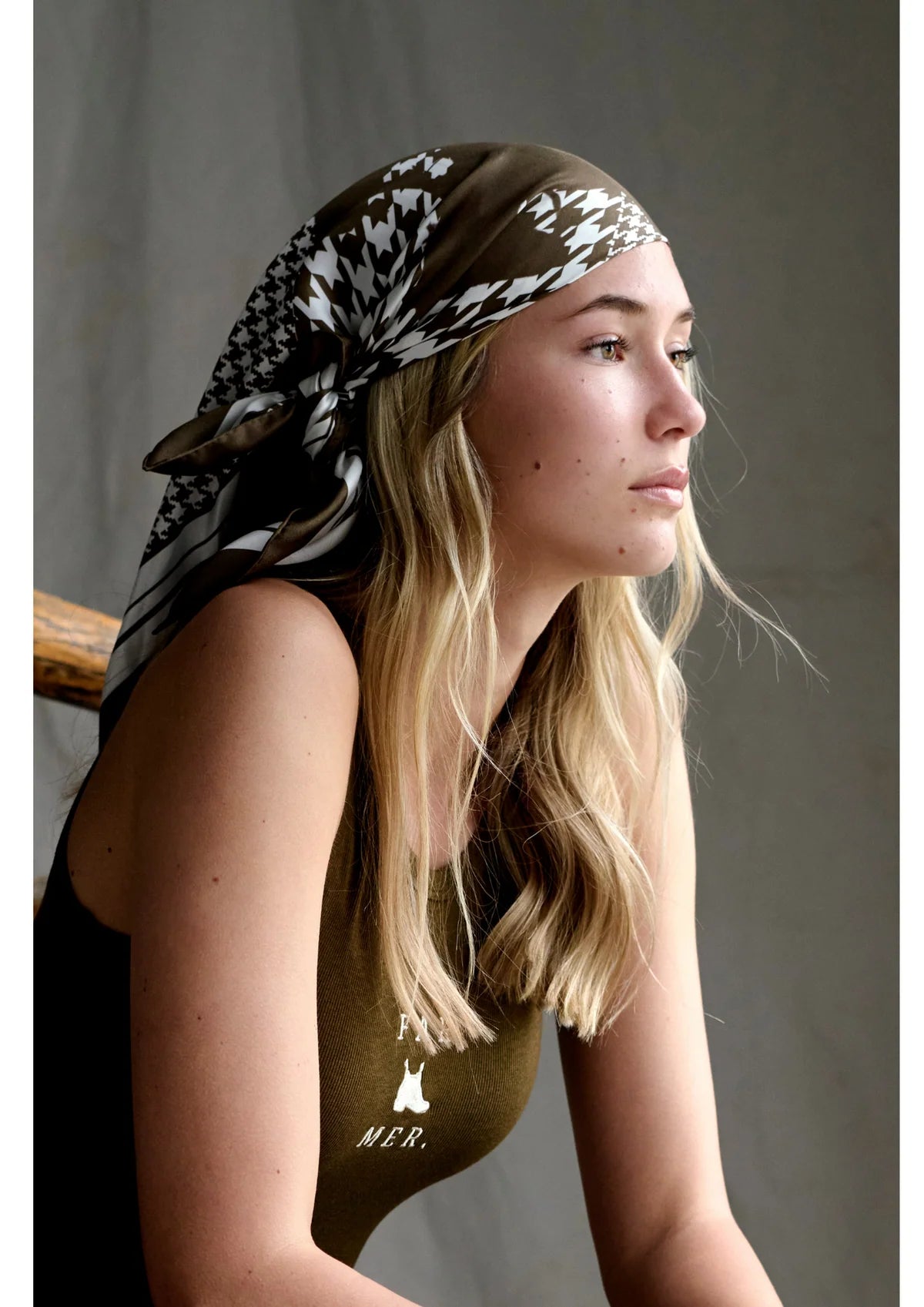 Silk Bandana - Houndstooth Horse Choc