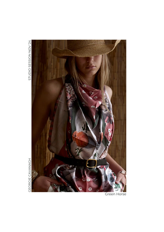 Silk Scarf Large - Green Horse