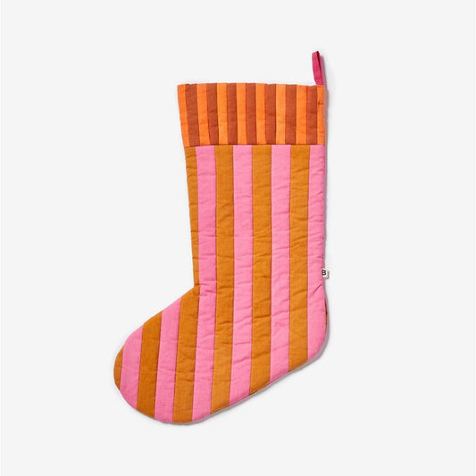 Stripe Tan Pink Christmas Stocking