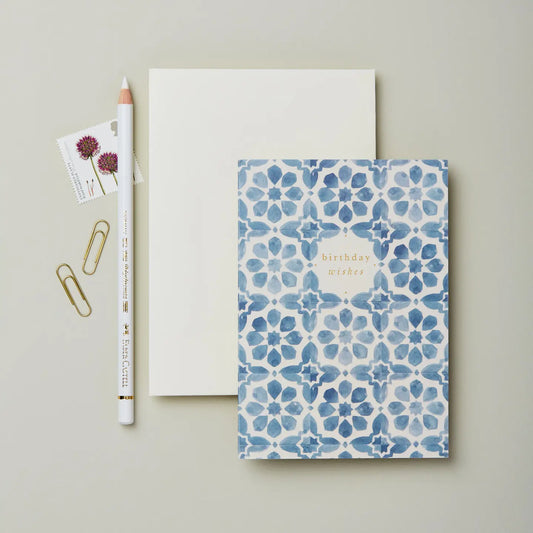 Blue Tile Birthday Wishes Card