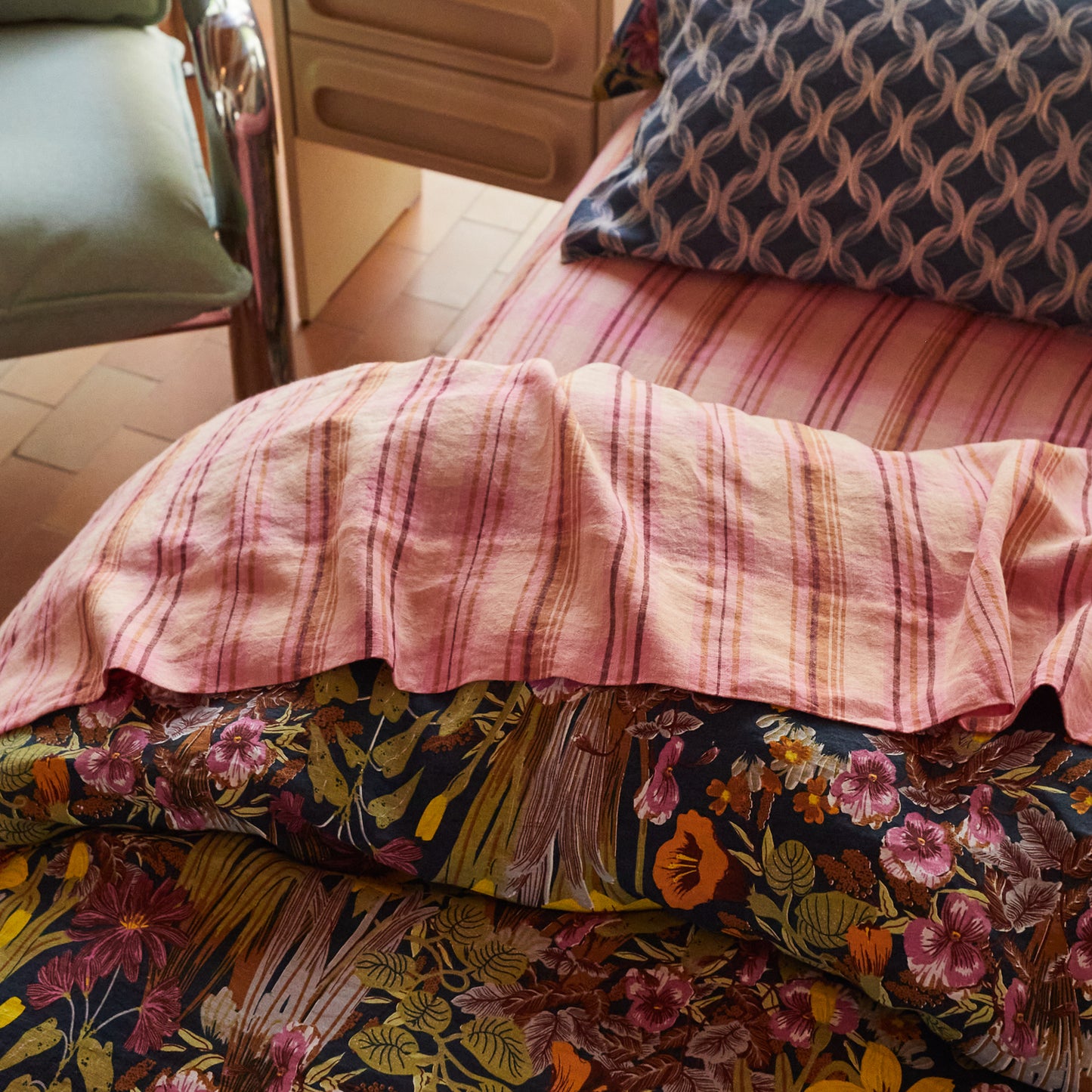Nicolette Linen Sheets Fitted - Poudre