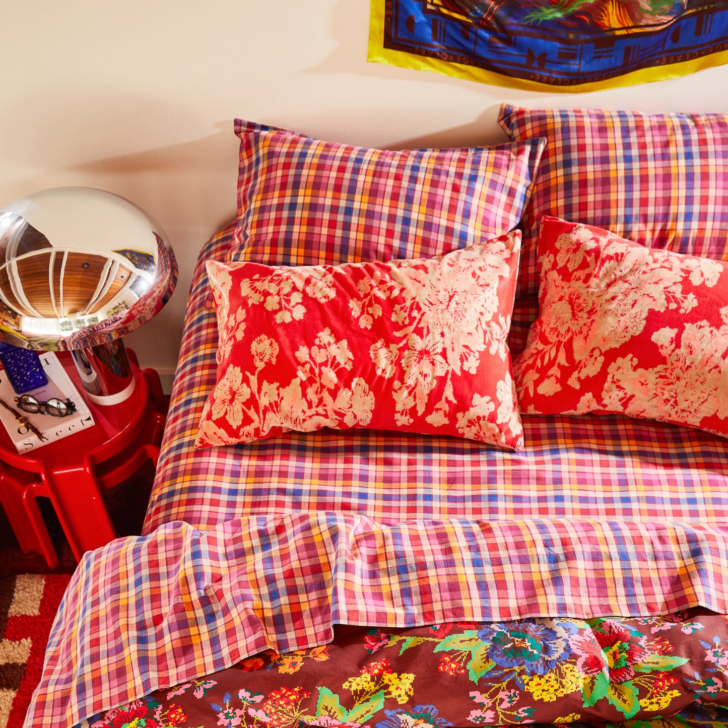 Hazel Velvet Pillowcase - Vermillion