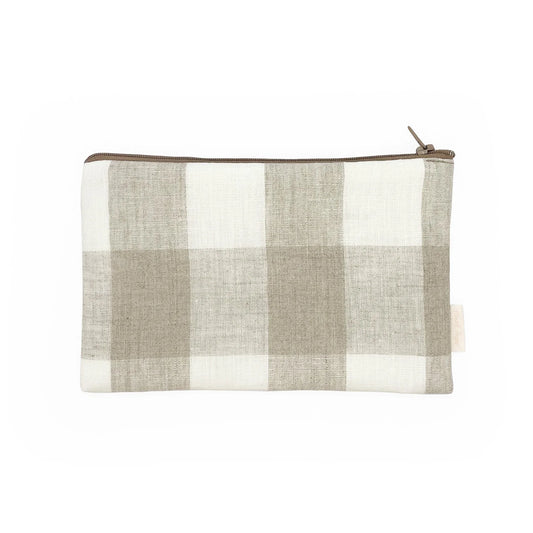 Beige Gingham Linen Pencil Case