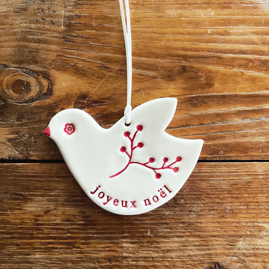 Joyeux Noel Christmas Bird Ornament