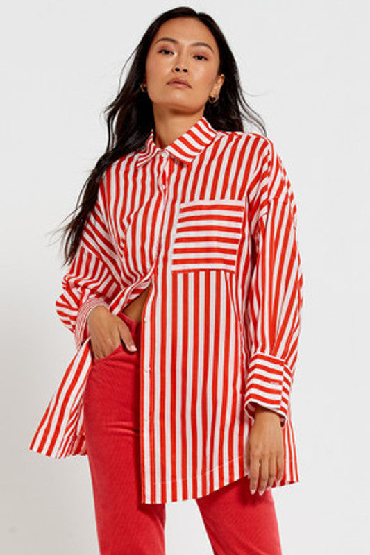 Oversized Shirt Red White Stripe