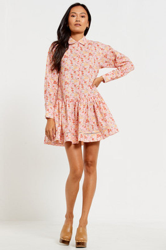 Polo Mini Long Sleeve Dress Pink FLoral