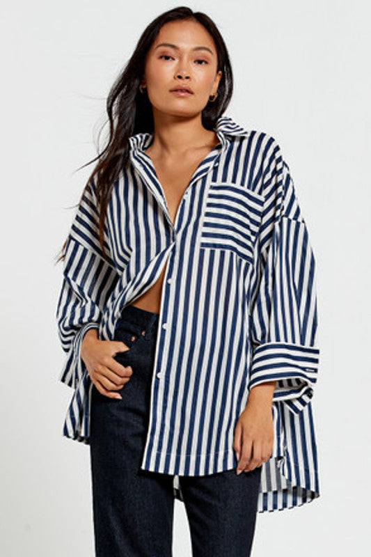 Oversized Shirt Navy White Stripe