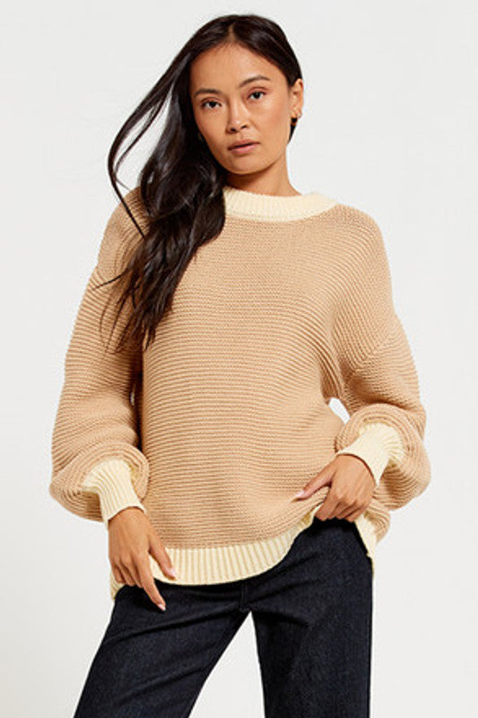 Crew Neck Billow Sleeve Tonal Ivory