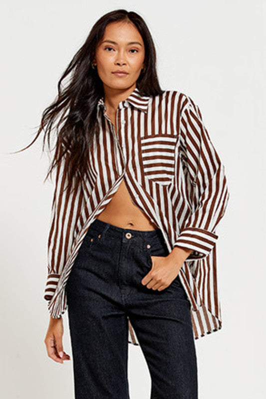 Classic Button Down Shirt Brown Stripe