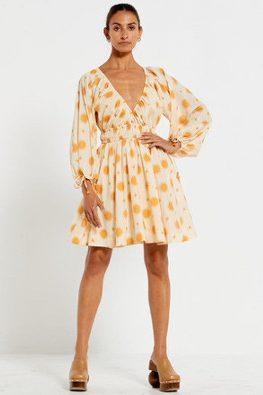 V Neck Elastic Wasit Mini Dress Sun Stars