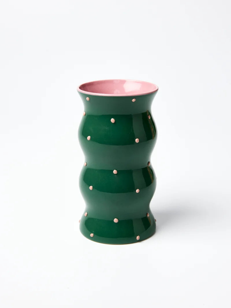 Palma Vase Green Pink Dotty