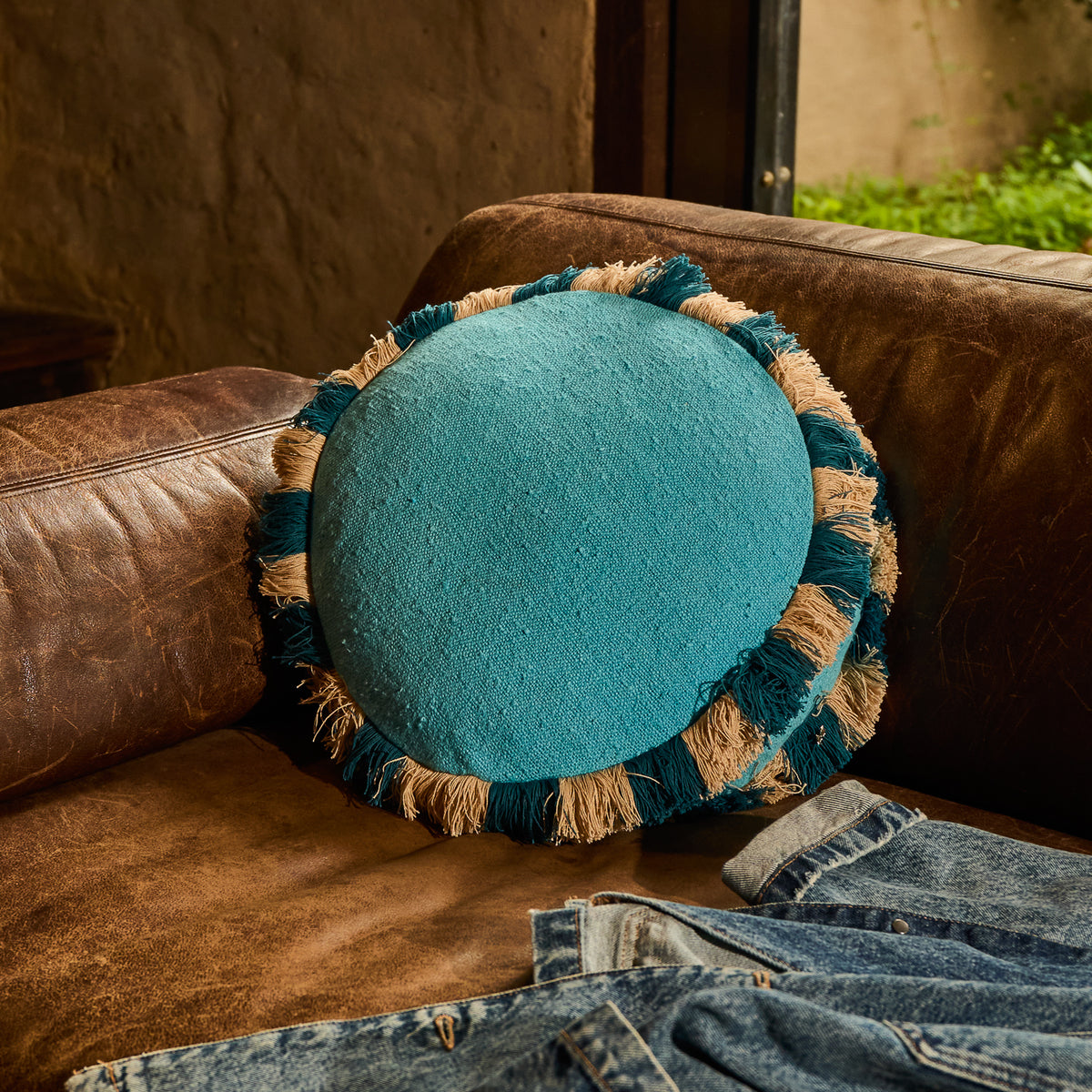Reese Round Cushion - Turquoise