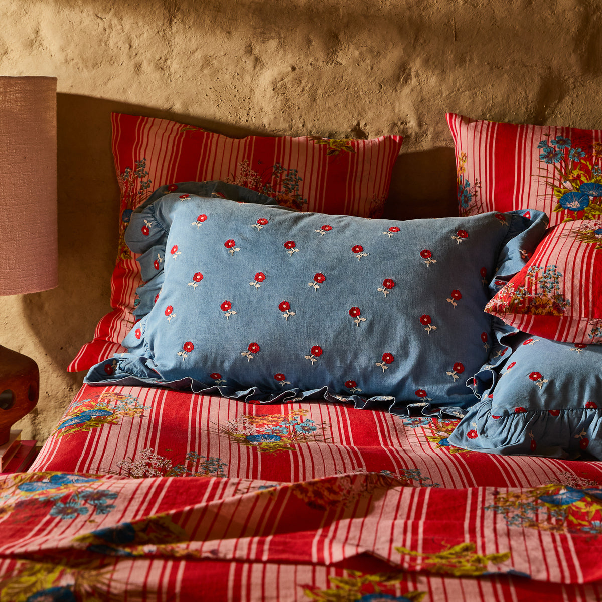 Anneliese Ruffle Pillowcase (x1) - Poppy