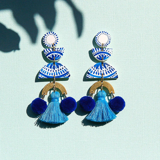 Painted Pompom Earrings