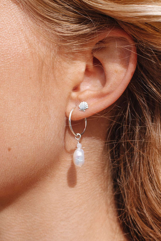Sterling Silver Pearl and Gem Hoops
