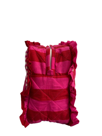 Havana Red Pink Stripe Frill Cosmetic Bag