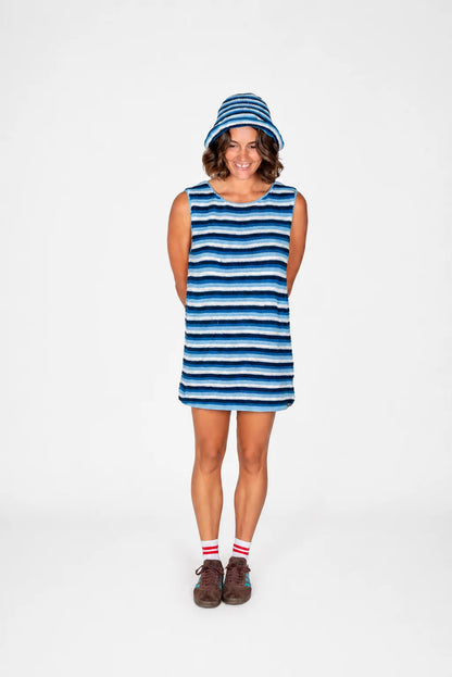 Horizon Crochet Mini Dress Blue Stripe