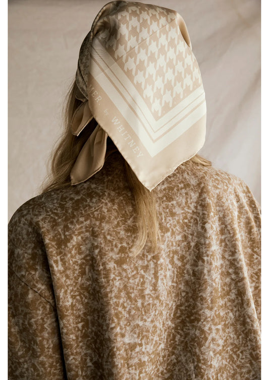 Silk Bandana - Houndstooth Horse Latte
