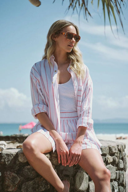 Oversized Poplin Shirt Heritage Red Fine Twin Stripe