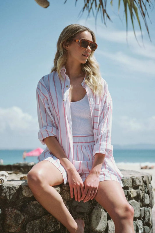 Oversized Poplin Shirt Heritage Red Fine Twin Stripe