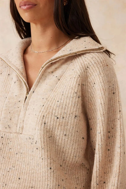 Slouchy Zip Knit Oatmeal