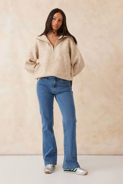 Slouchy Zip Knit Oatmeal